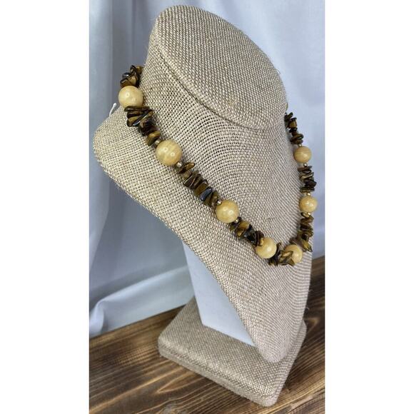 Vintage Tigers Eye Chip & Agate Beaded Necklace 17” L - Picture 3 of 8